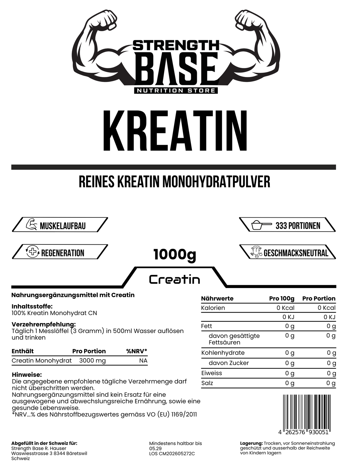 Kreatin Monohydrat 1Kg Strength Base