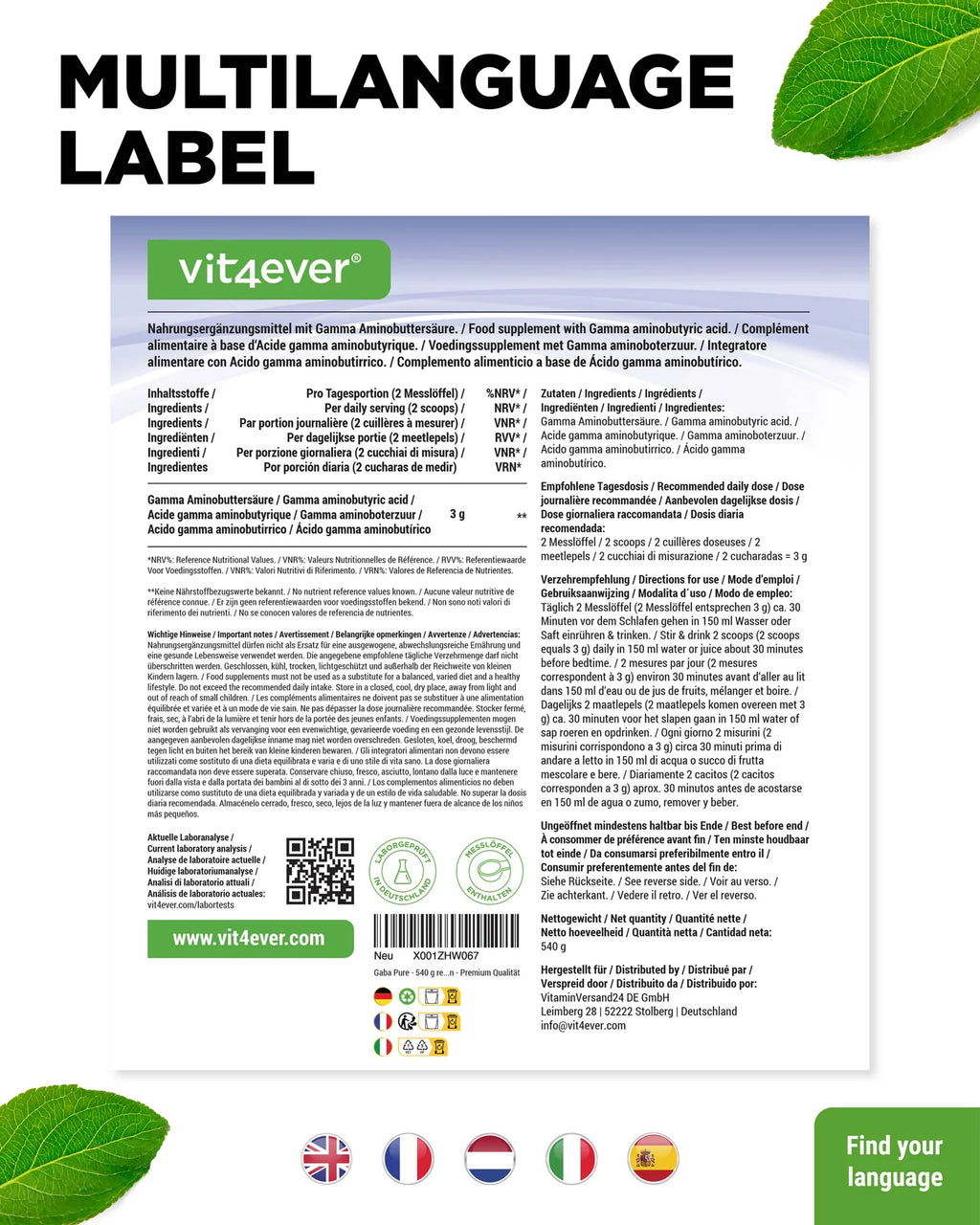 Gaba Pure Pulver 540g
