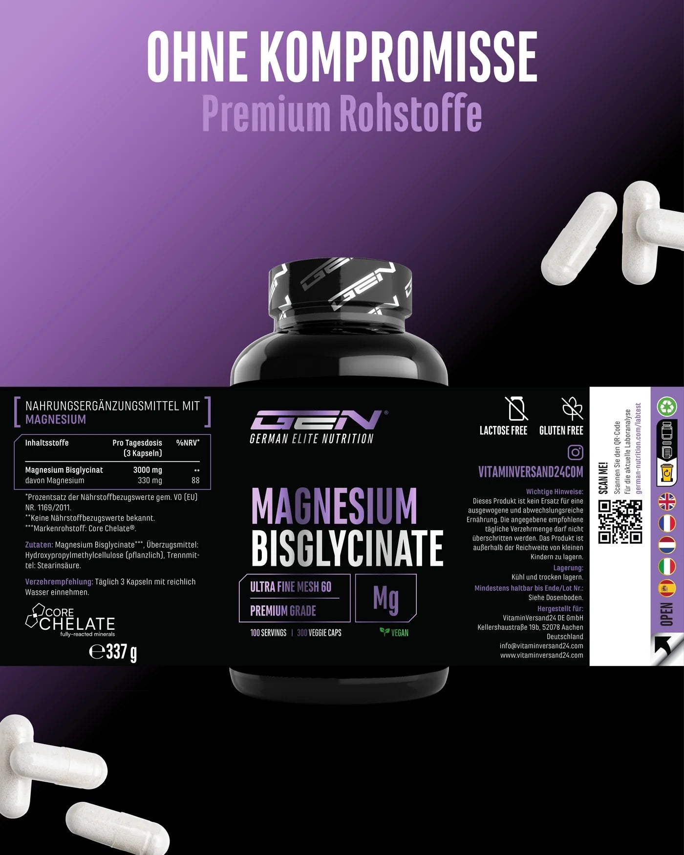 Magnesium Bisglycinat - Core Chelate® 300 Kapseln