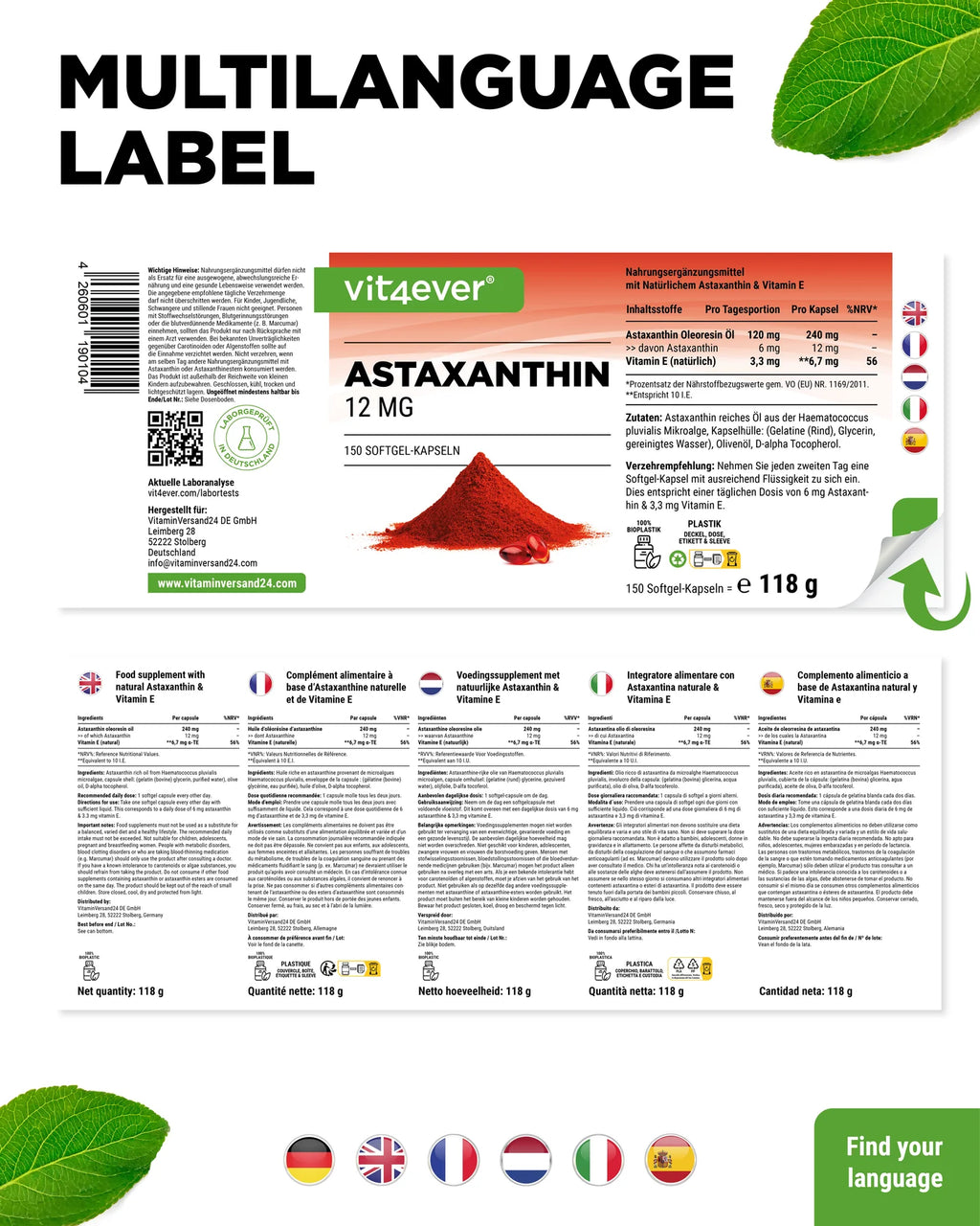 Astaxanthin 12 mg 150 Kapseln