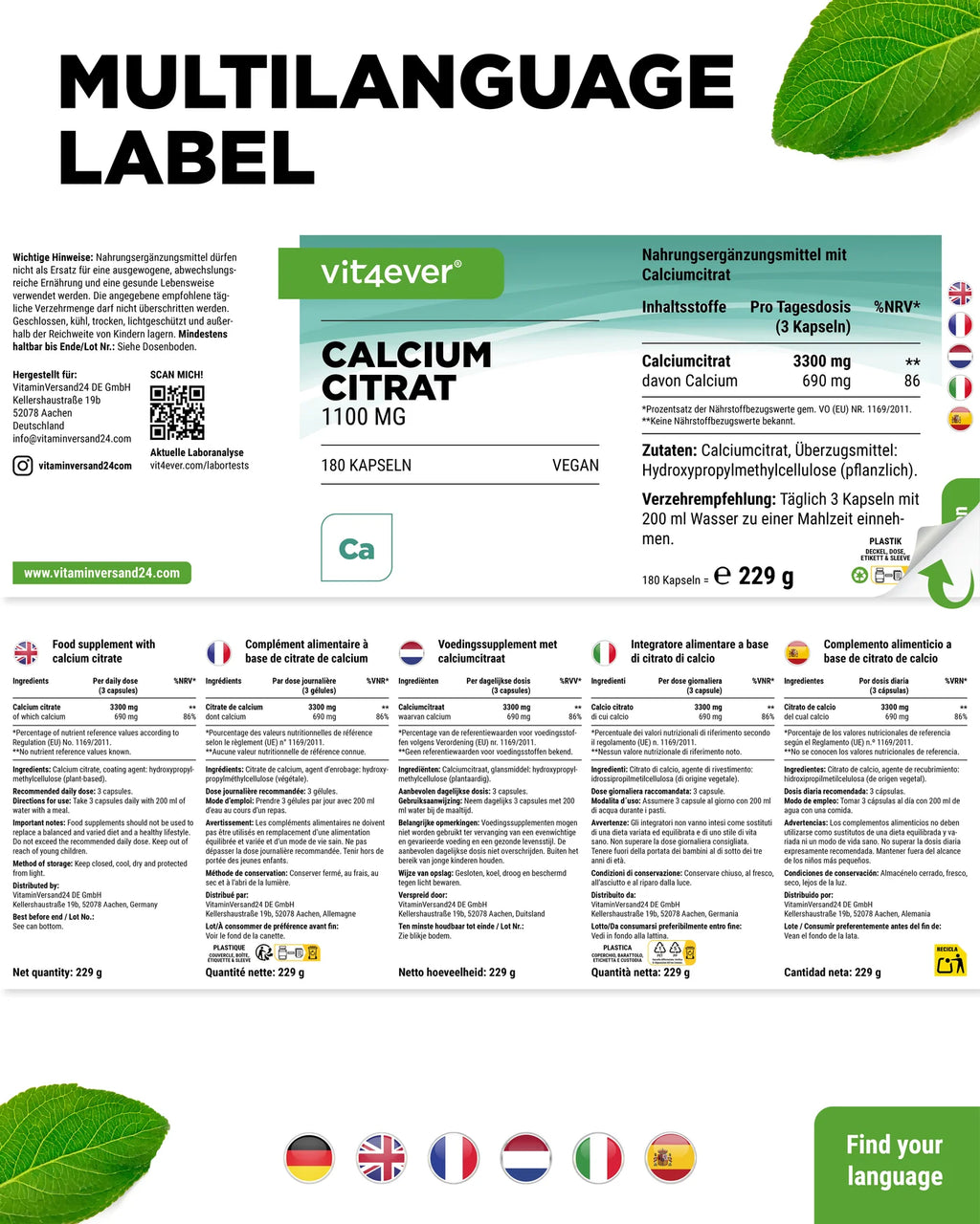 Calcium Citrat 180 Kapseln