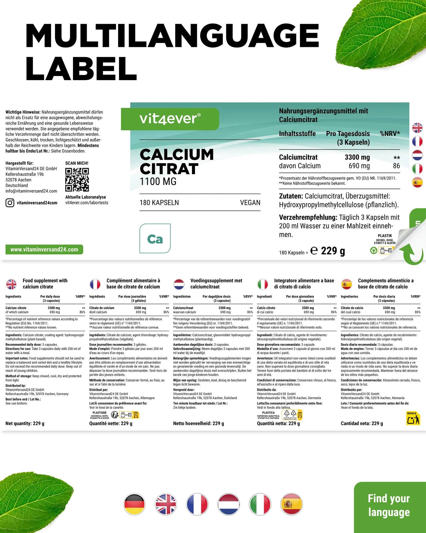 Calcium Citrat 180 Kapseln