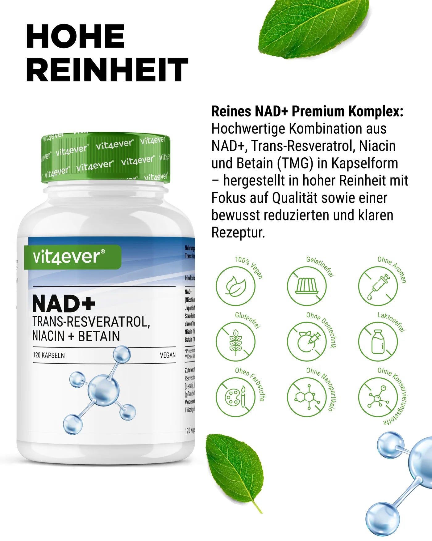 NAD+ mit Trans-Resveratrol, Niacinamid & TMG 120 Kapseln