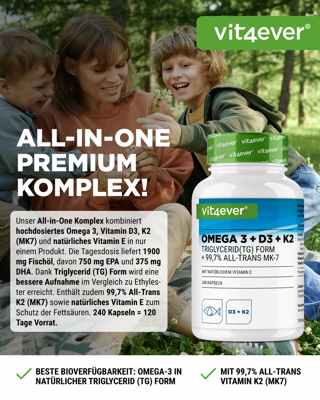Omega 3 + D3 + K2 240 Kapseln