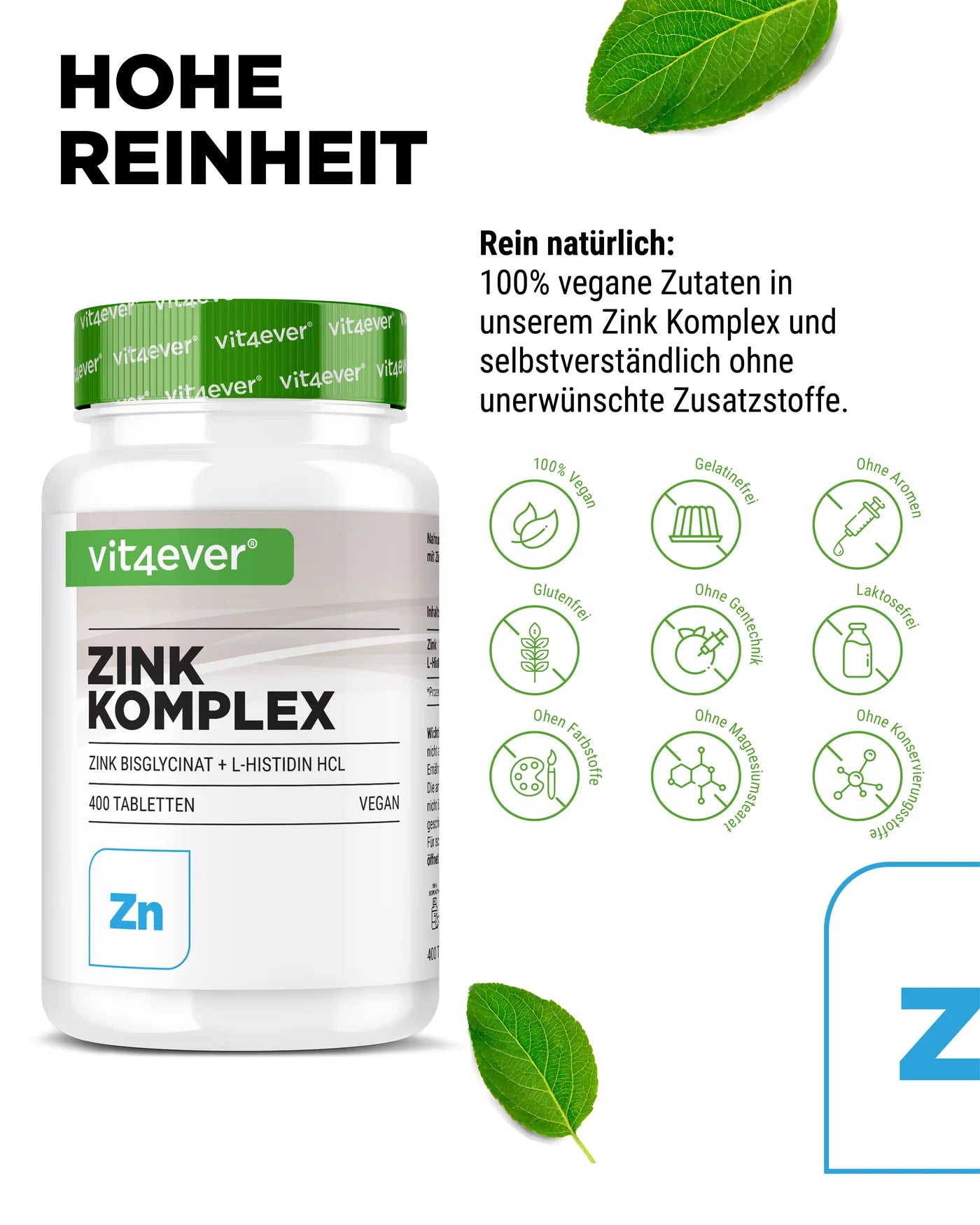 Zink 25 mg Komplex mit Bisglycinat + L-Histidin 400 Tabletten