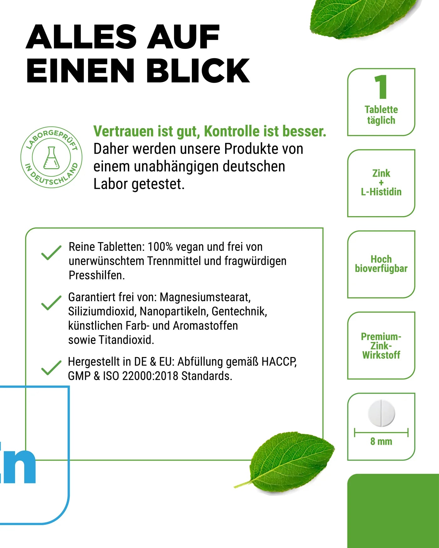 Zink 25 mg Komplex mit Bisglycinat + L-Histidin 400 Tabletten