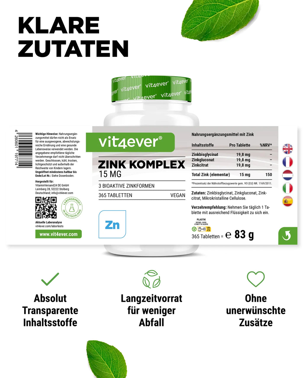 Zink Komplex mit 3 Zinkformen 365 Kapseln