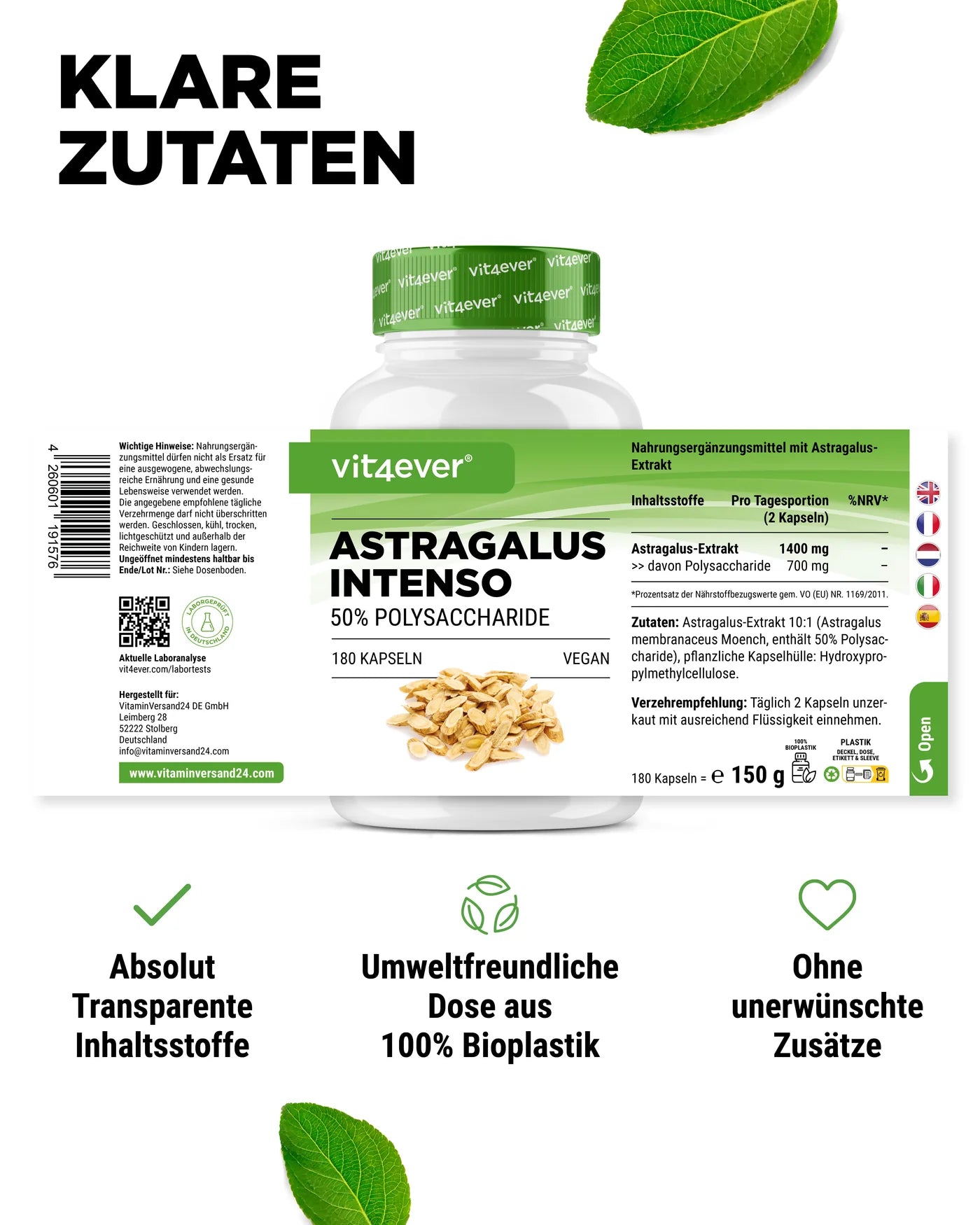 Astragalus - 50% Polysachharide 180 Kapseln