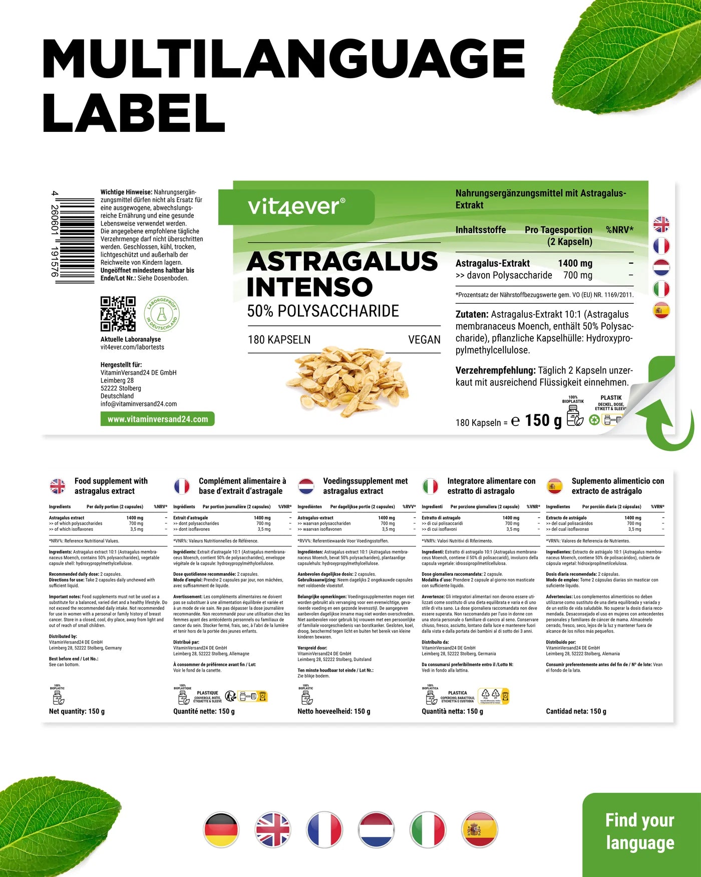 Astragalus - 50% Polysachharide 180 Kapseln