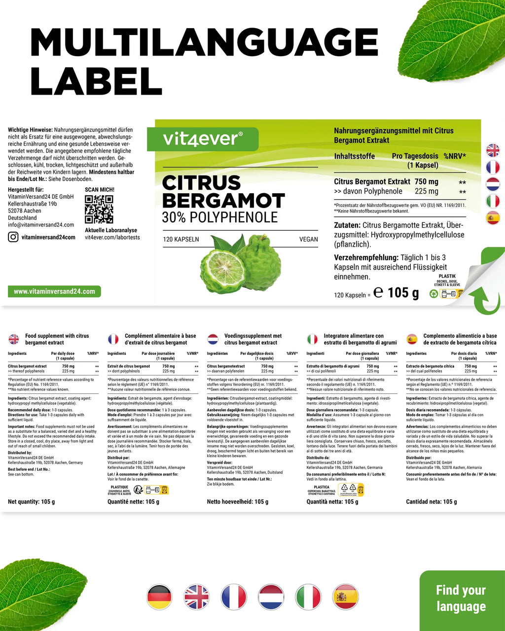 Citrus Bergamot, 30% Polyphenole  120 Kapseln