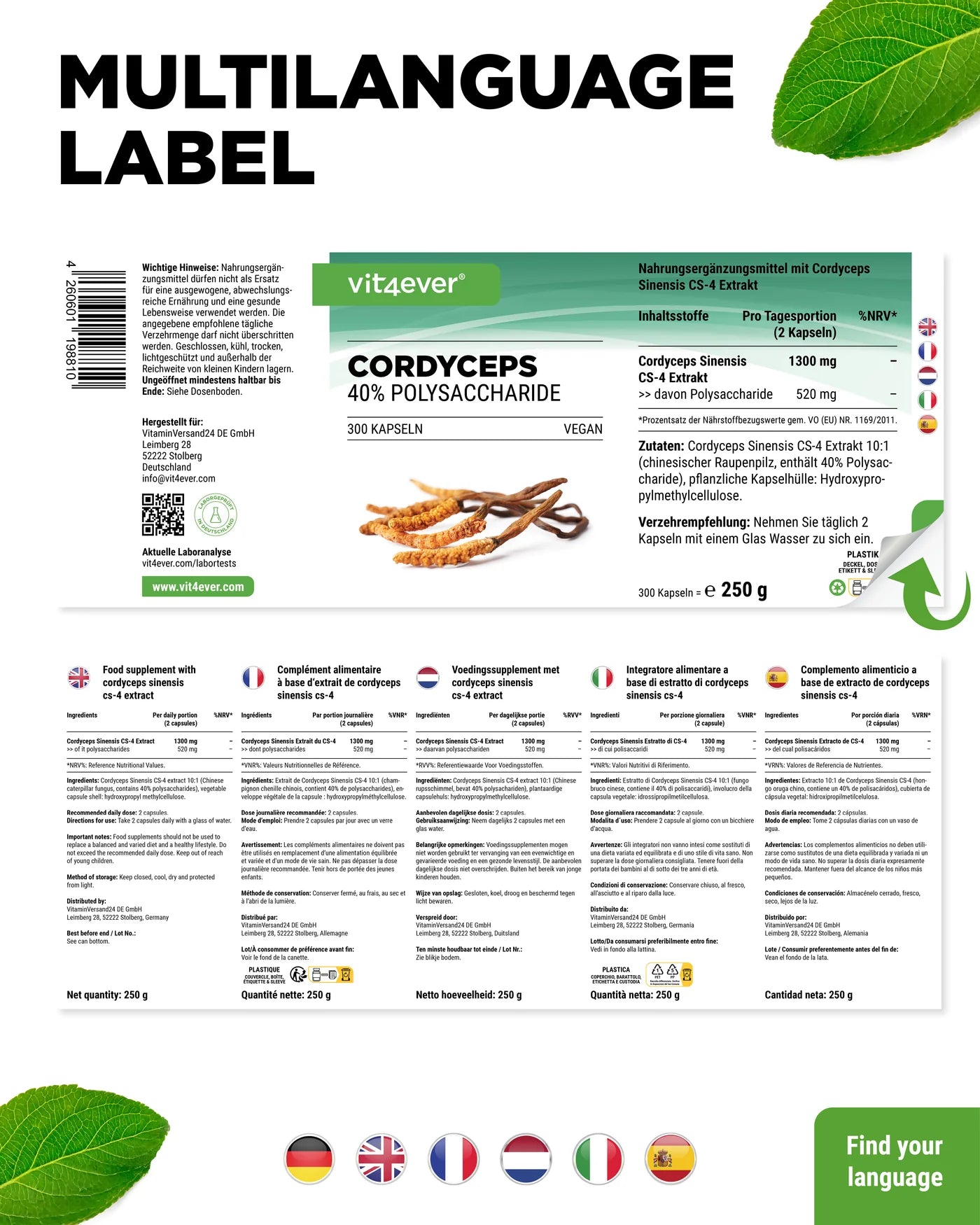Cordyceps - CS-4 Extrakt 300 Kapseln