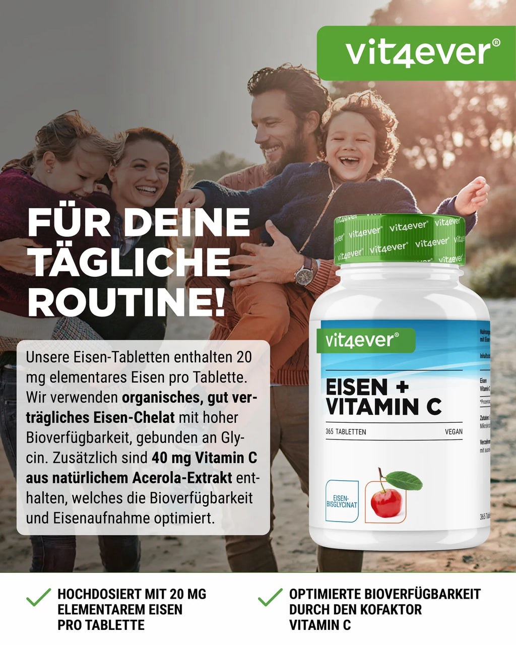 Eisenbisglycinat + Vitamin C 365 Tabletten