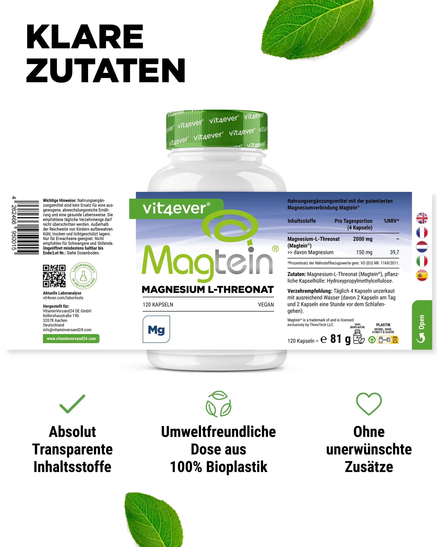 Magnesium Magtein® L-Threonate 120 Kapseln