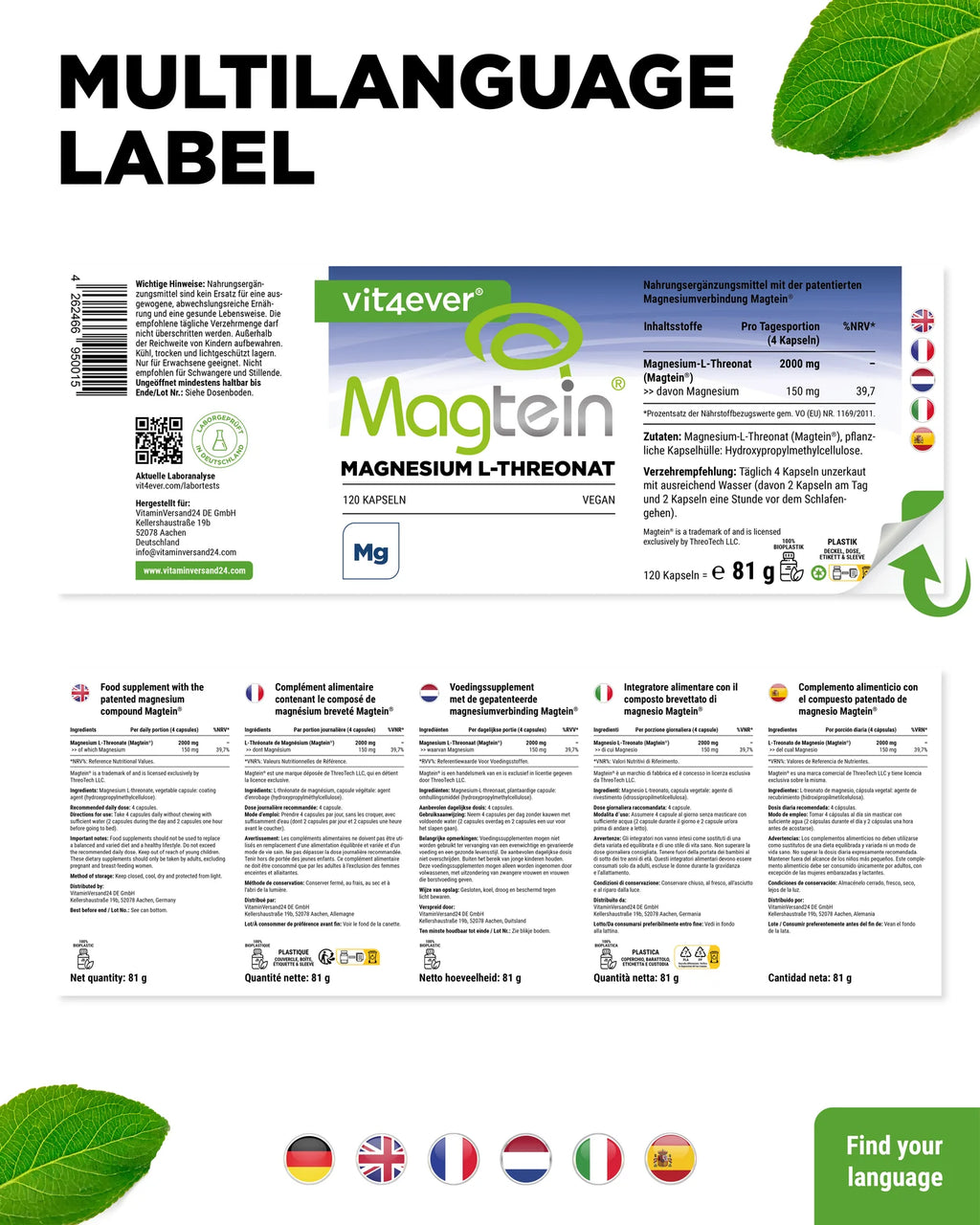 Magnesium Magtein® L-Threonate 120 Kapseln