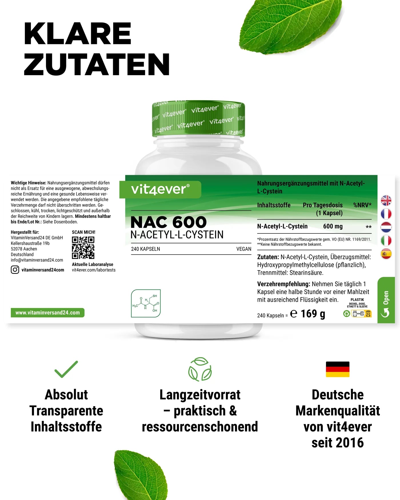 NAC - N-Acetyl L-Cystein 240 Kapseln