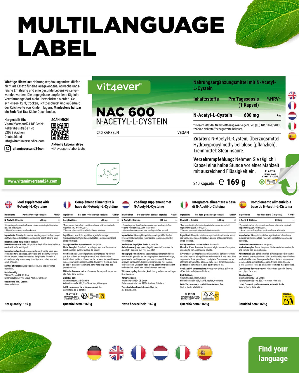 NAC - N-Acetyl L-Cystein 240 Kapseln