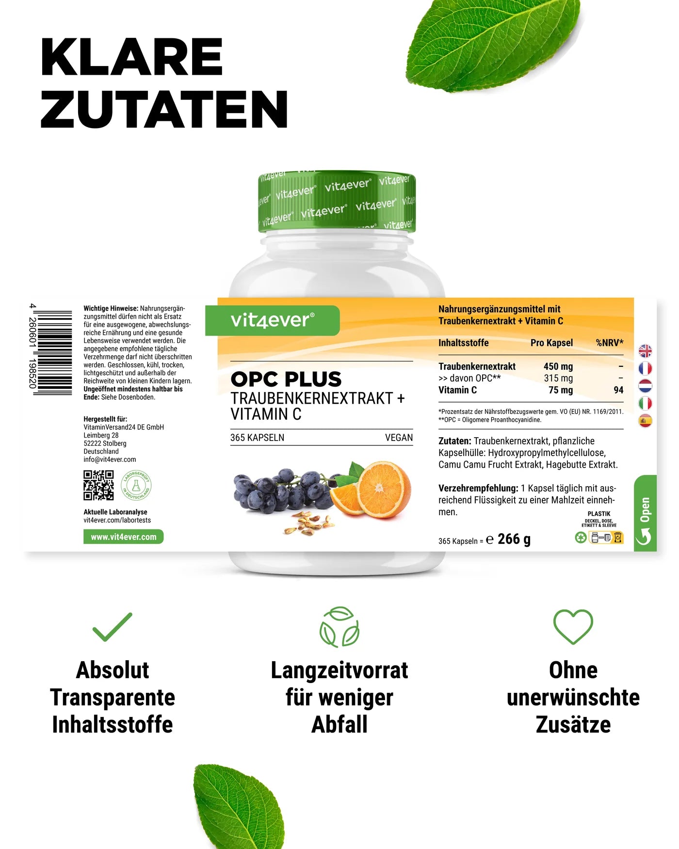 OPC mit Vitamin C 365 Kapseln