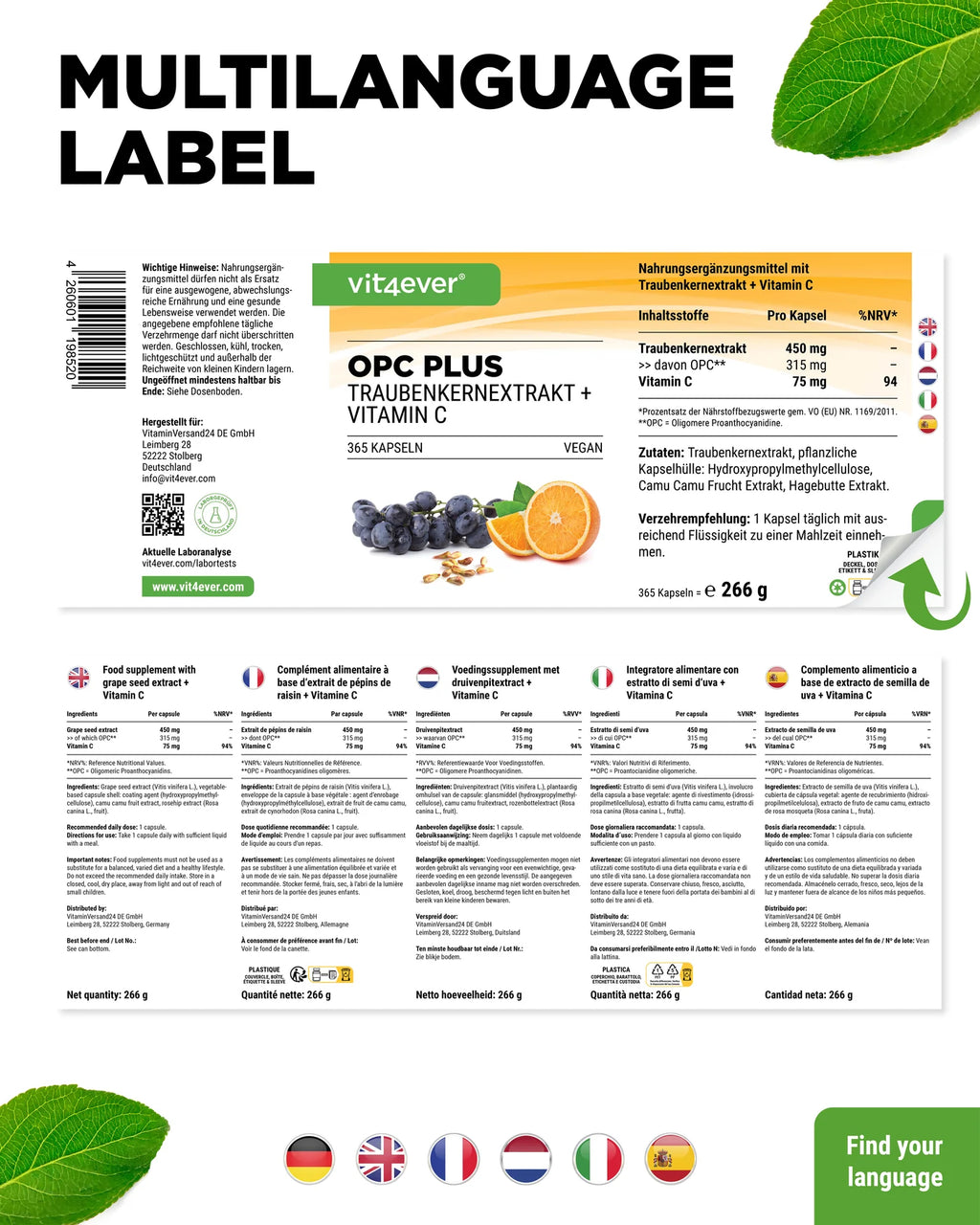 OPC mit Vitamin C 365 Kapseln