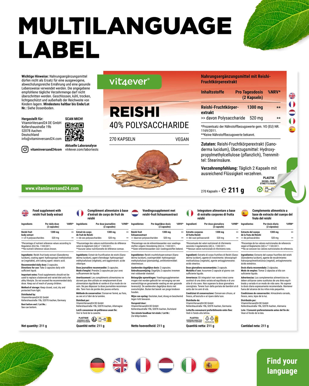 Reishi Intenso Pilz - 650 mg Extrakt 270 Kapseln