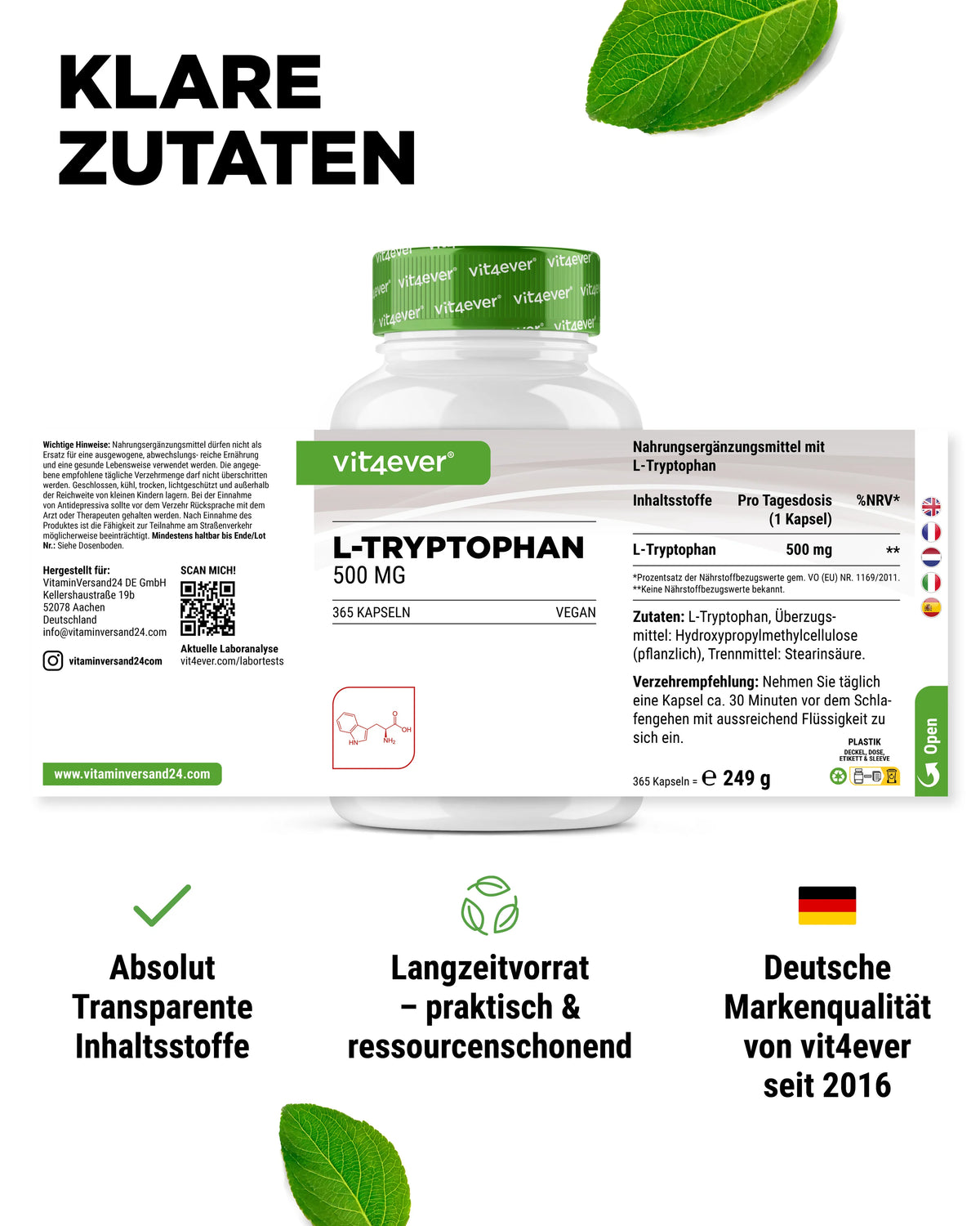 L-Tryptophan  500 mg 365 Kapseln