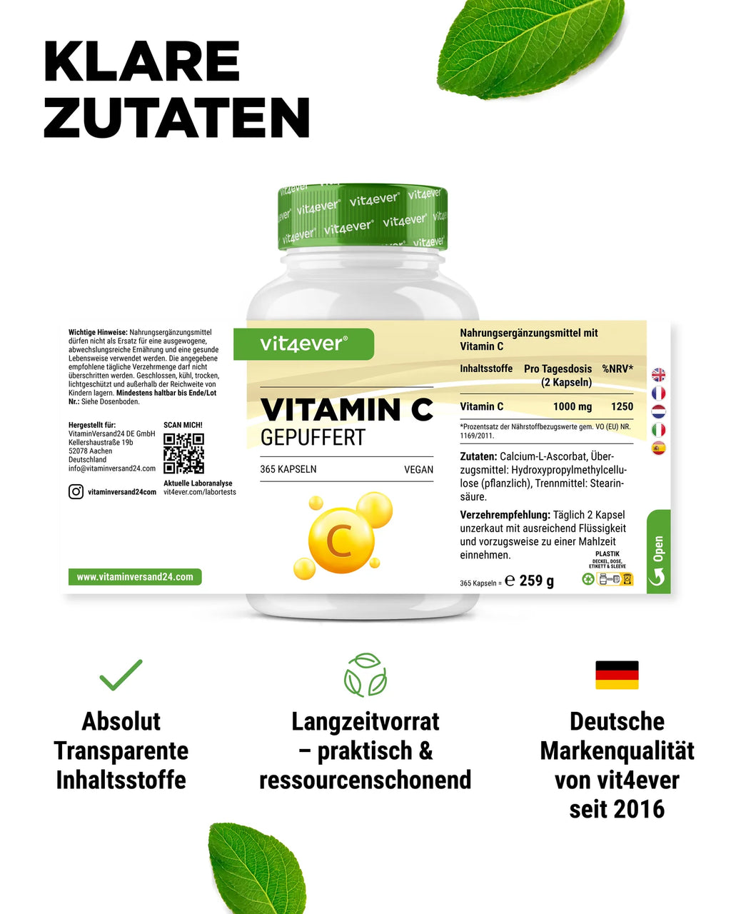 Vitamin C - Calciumascorbat 365 Kapseln