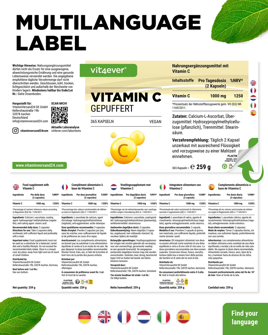 Vitamin C - Calciumascorbat 365 Kapseln