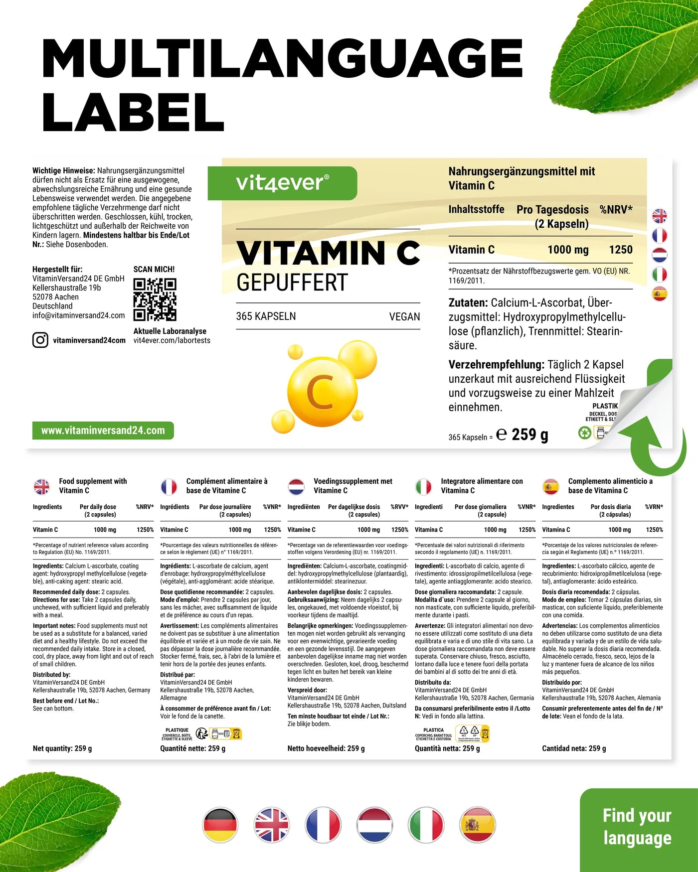 Vitamin C - Calciumascorbat 365 Kapseln